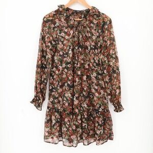 MNG Mango Sheer Floral Chiffon Dress Sheer Ruffle Fairy Grunge‎ Romantic  Size 6